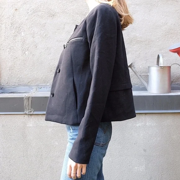 GAP Black Structured Crop Shell Tailored Collarless Blazer Career Jacket • Small - Picture 8 of 10